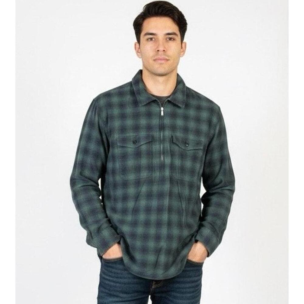 Abercrombie & Fitch 1/4 Zip size large Men Navy Green Tartan Plaid preppy